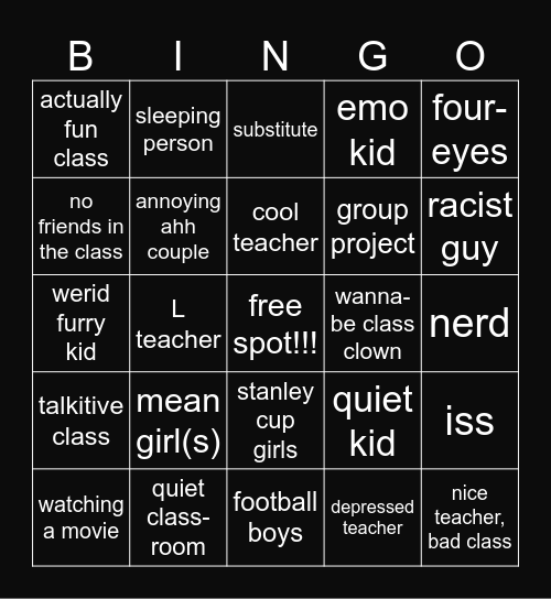 I SPY (school version!) Bingo Card