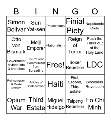 International Studies Final Bingo Card