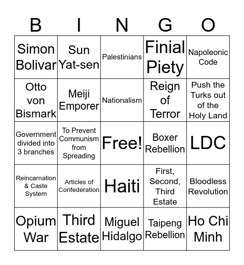 International Studies Final Bingo Card