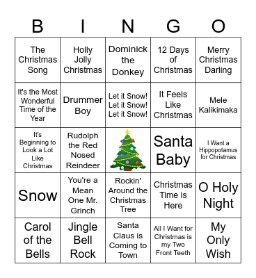 Christmas Music Bingo Card