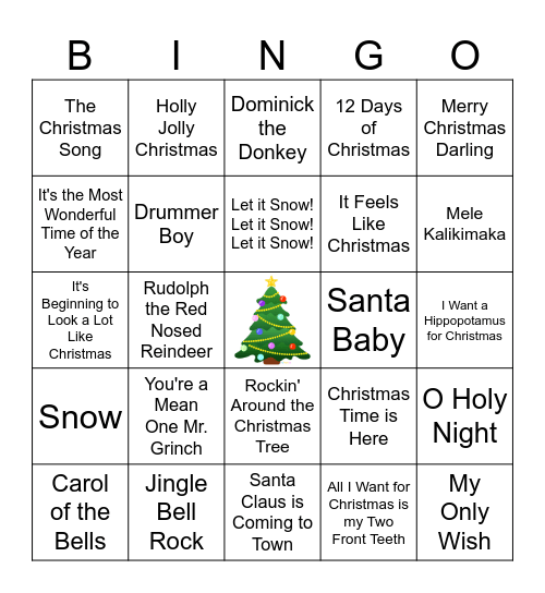 Christmas Music Bingo Card