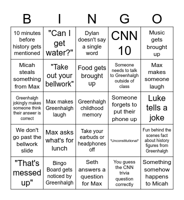 Period 2 History Bingo Card