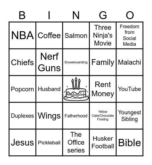 Andrew's Favorite Things Bingo Card