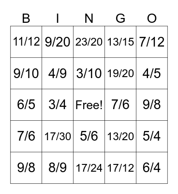 Adding Fractions with Unlike Denominators Bingo Card