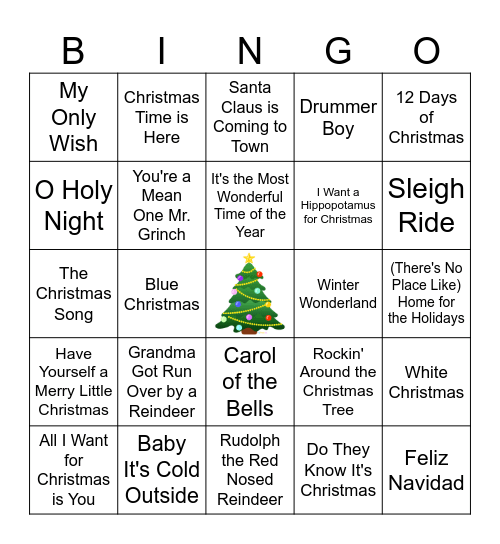 Christmas Music Bingo Card