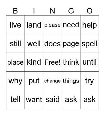 Red Word Bingo Card