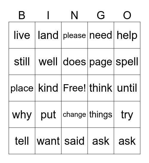 Red Word Bingo Card