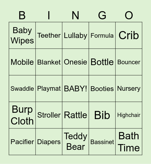 Baby Shower Bingo Card