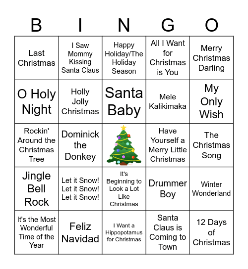 Christmas Music Bingo Card