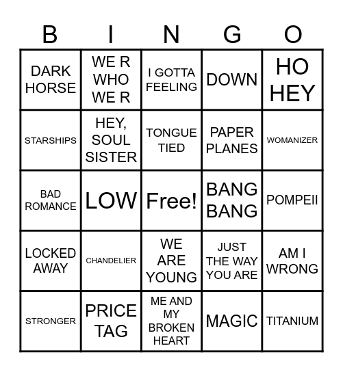 Summit Events 2000's Pop Music Bingo Card