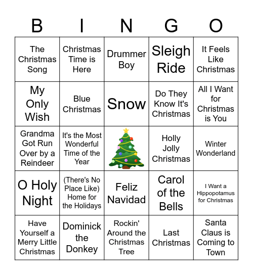 Christmas Music Bingo Card