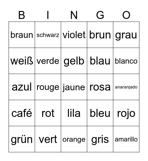 Colors in German, Spanish, & French Bingo Card