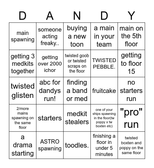 Dandys world bingo Card