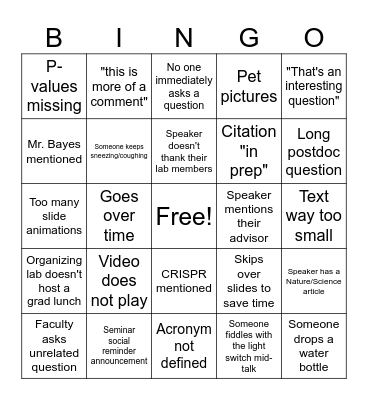 DBS grad bingo Card