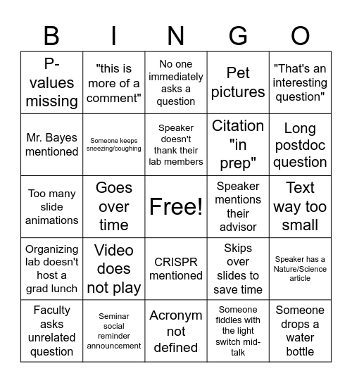 DBS grad bingo Card