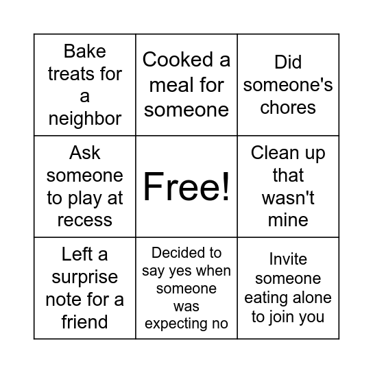 4th Grade Kindness Bingo Card