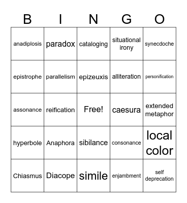 Literary Devices Bingo Card