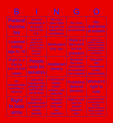 Red-White and Amendment Bingo Card