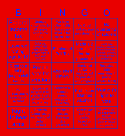 Red-White and Amendment Bingo Card