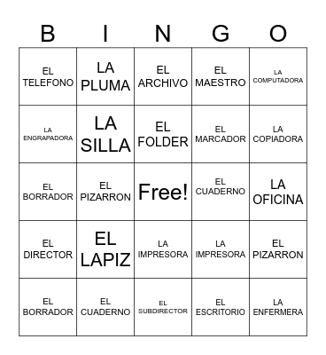 LA ESCUELA Bingo Card