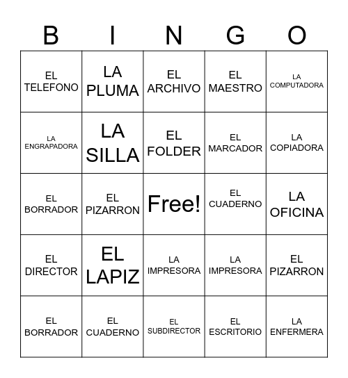 LA ESCUELA Bingo Card