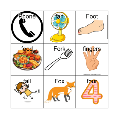 /f/ sound speech tuc tac toe Bingo Card