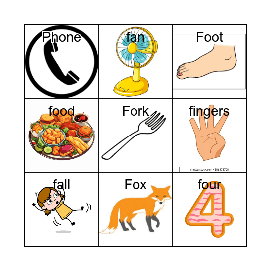 /f/ sound speech tuc tac toe Bingo Card