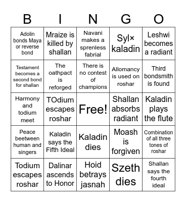 Wind And Truth Bingo Card