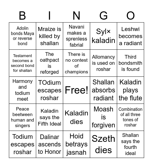 Wind And Truth Bingo Card