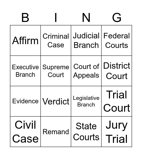 Judicial Branch Bingo Card