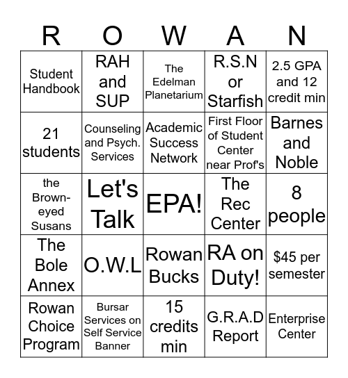 ROWAN BINGO Card