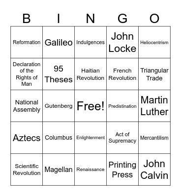 World History Final Review Bingo Card