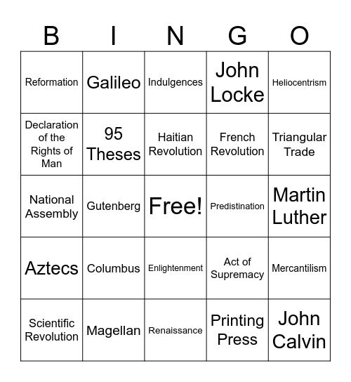 World History Final Review Bingo Card