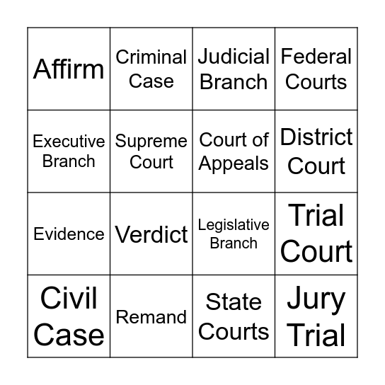 Judicial Branch Bingo Card