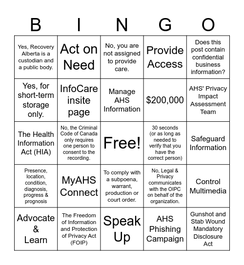 InfoCare Coach Bingo Card