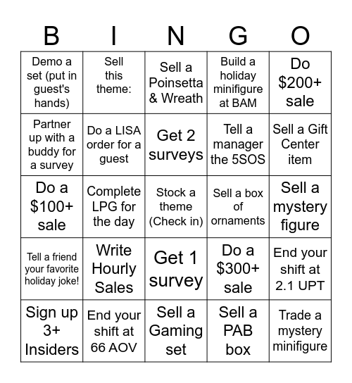 Holiday Bingo Card