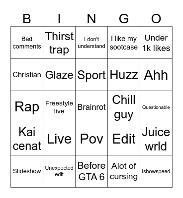 Tiktok Bingo Card