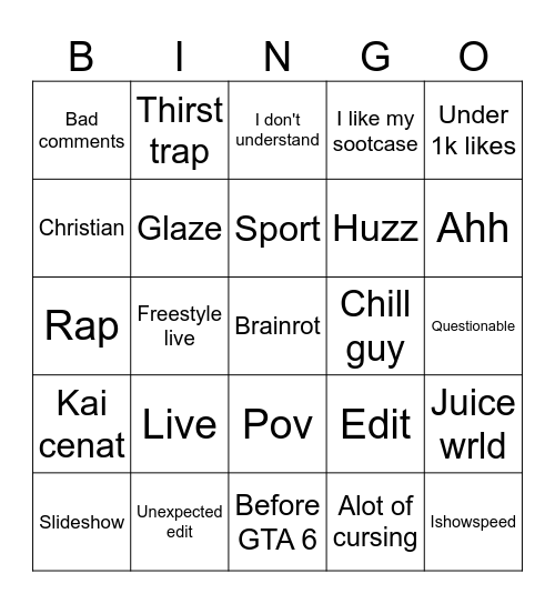 Tiktok Bingo Card
