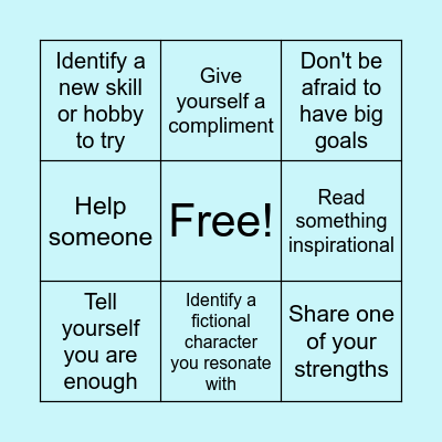 Self-Compassion Bingo Card