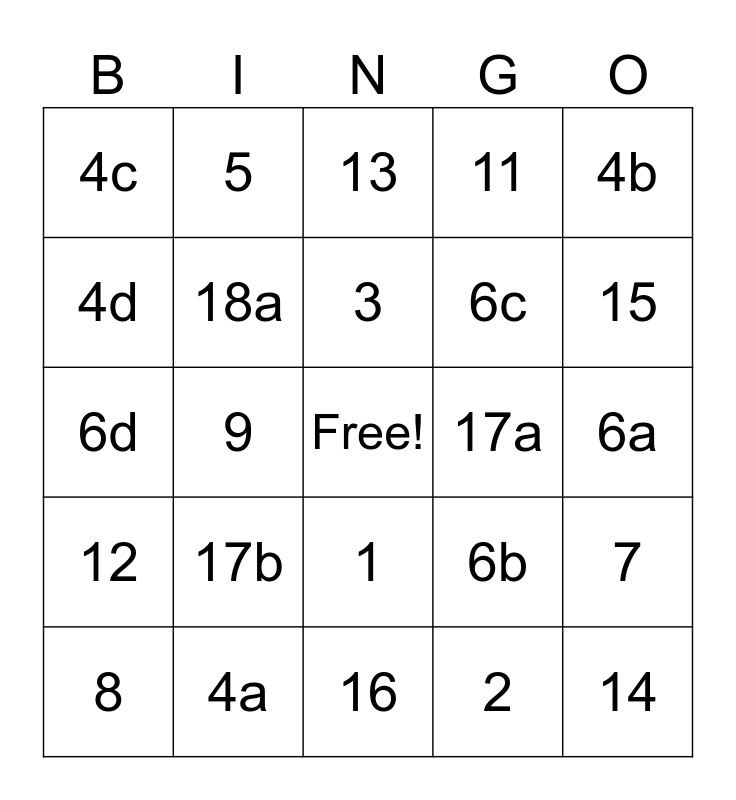 Ch. 5 Review Bingo Card