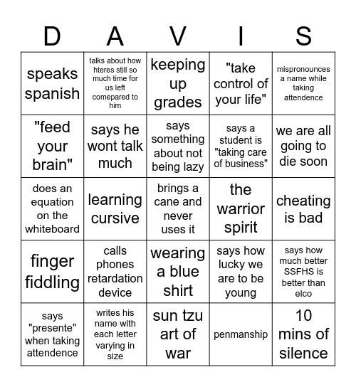 Maurice Estes Davis Bingo! Bingo Card