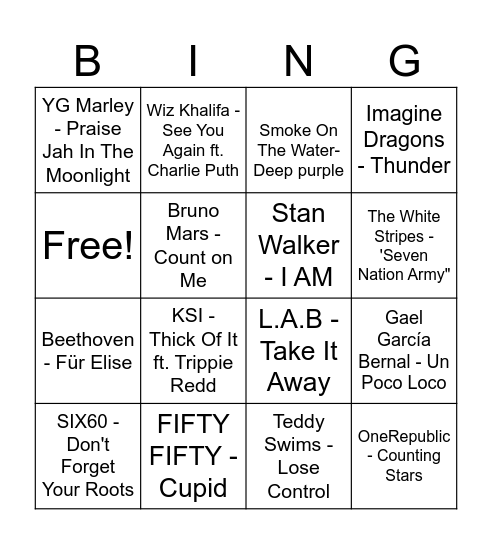 Music Bingo Card