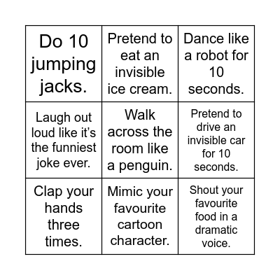 ACTIONS BINGO Card