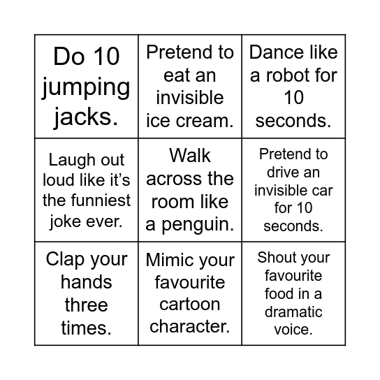 ACTIONS BINGO Card