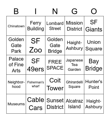 San Francisco Bingo Card