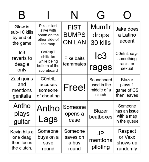 Team Strqfe CS2 Bingo Card