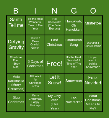 Holiday Jingle Bingo Card