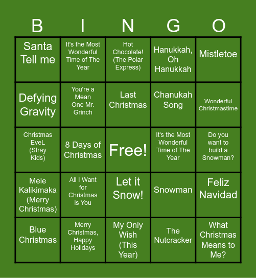 Holiday Jingle Bingo Card