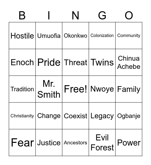Things Fall Apart Change and Tradition Bingo Card