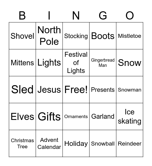 VCS Holiday Bingo Card